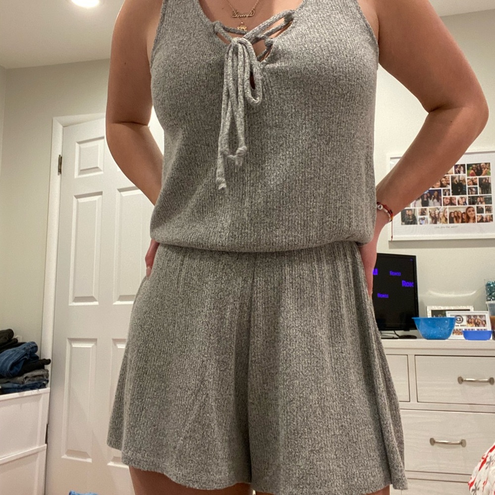 Comfy grey, lace up romper